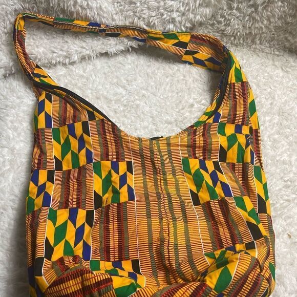 Colorful Kente extra large fabric bucket style shoulder crossbody bag - Picture 10 of 16